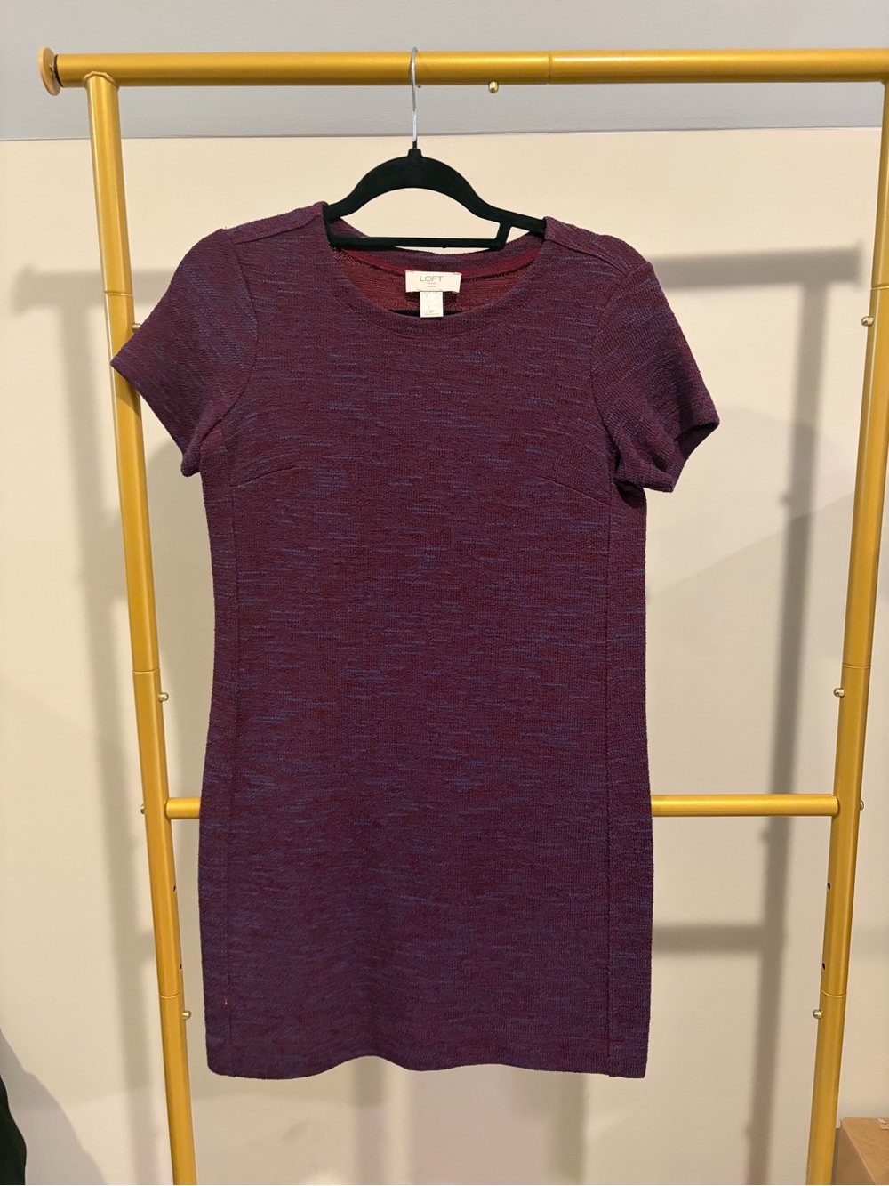 LOFT Knit Short-Sleeve Mini Dress in Plum Heather